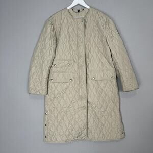 Belstaff Annie Jacket Womens 12 Beige Longline Padded Quilted Coat Old Money